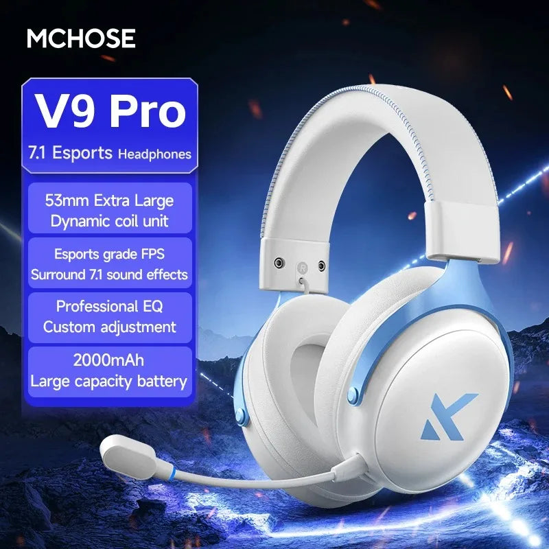 MCHOSE V9 Pro-auriculares inalámbricos para videojuegos, cascos con sonido envolvente, micrófono con cancelación de ruido, baja latencia, ligeros para interruptor de PC PS5