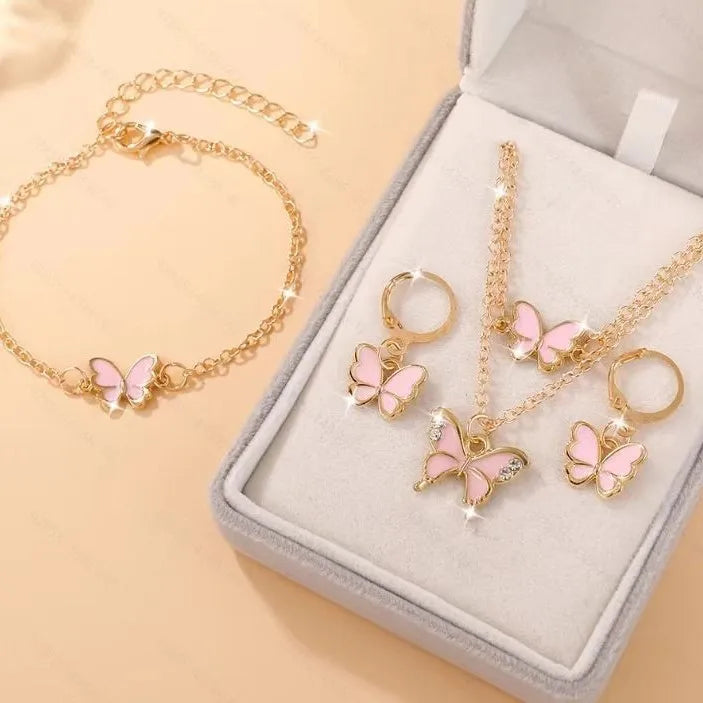 Conjunto de Joyería de Moda con Colgante de Mariposa y Gota de Aceite, Collar y Pendientes para Mujer, Pulsera Minimalista, Regalos para Oficina y Fiestas