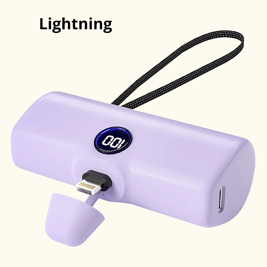 Banco de Energía de Carga Rápida, Cargador Portátil, Batería Externa para iPhone y Android, Pantalla LED Digital, Mini Powerbank de 5000mAh