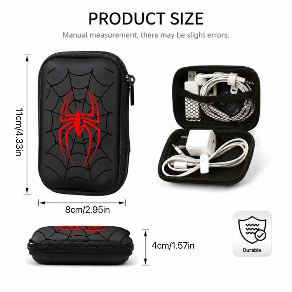 Nuevo Organizador de Cables Portátil con Carcasa Rígida de EVA con Estampado de Araña Roja, a Prueba de Golpes, para Audífonos, Discos Duros y Cables