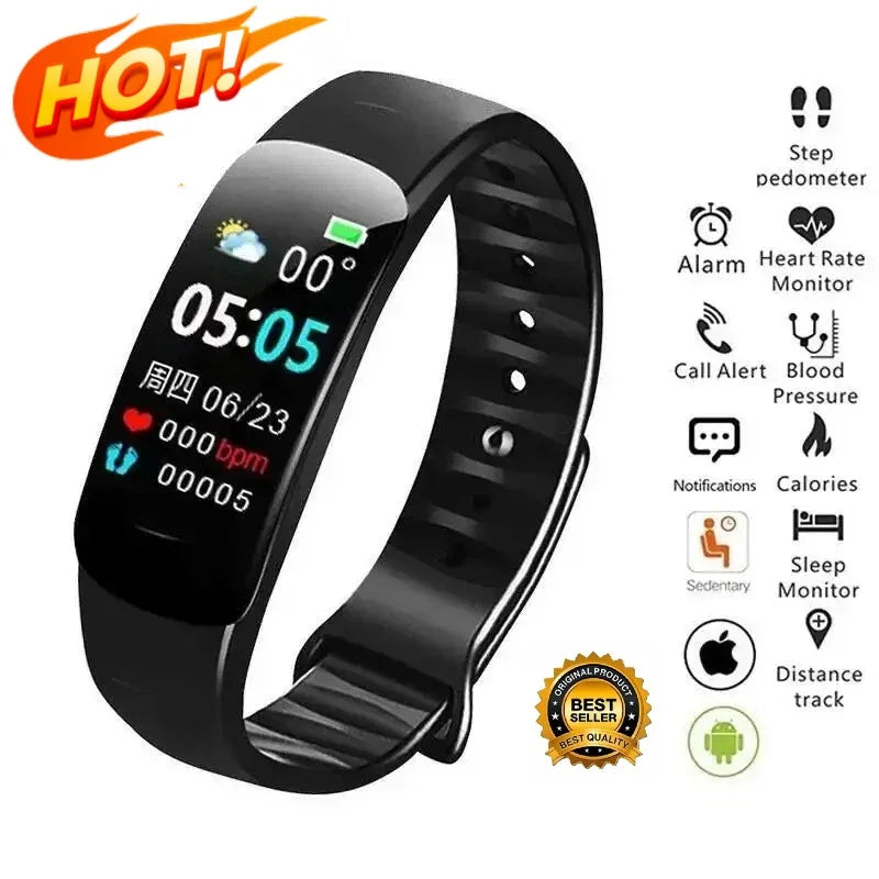 Reloj inteligente C1 Plus con Bluetooth, pulsera deportiva con contador de pasos, rastreador de actividad física, frecuencia cardíaca, presión arterial, sueño, regalo para hombres y mujeres