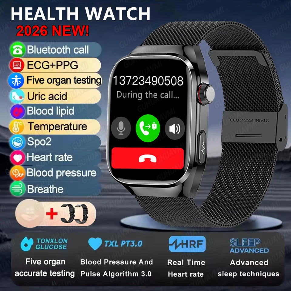 2025New Micro examen físico reloj inteligente para hombres ácido úrico grasa corporal cinco órganos salud relojes Bluetooth llamada SmartBracelet
