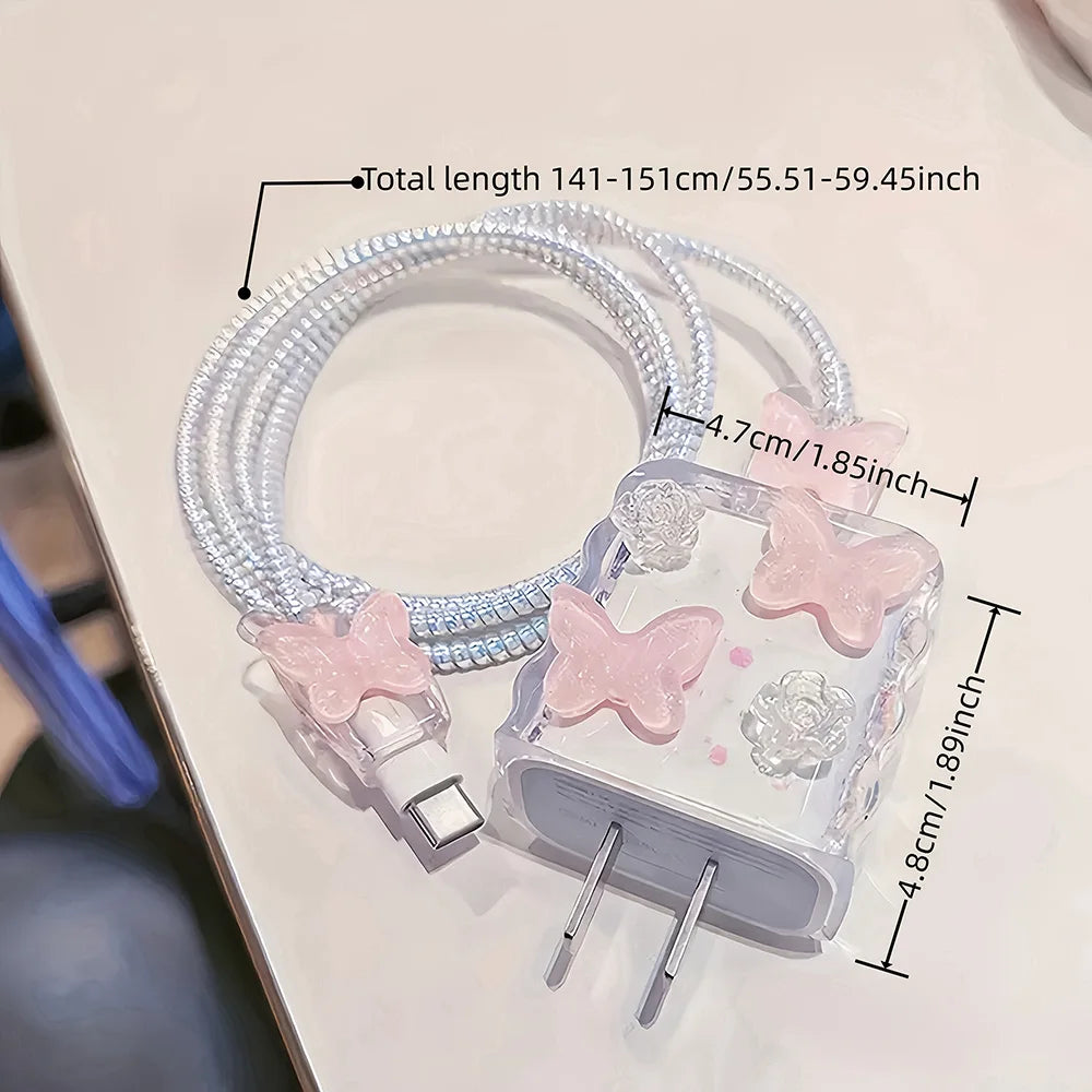 Juego de 5 Fundas Protectoras para Cargador de iPhone de 20W y 18W, Diseño 3D de Estrella y Ola en Azul y Rosa, Organizador de Cables, Protector de Cabezal de Carga