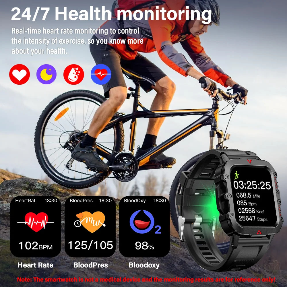 Reloj inteligente deportivo LAXASFIT para hombre, pantalla 1,71, oxígeno en sangre, Bluetooth, reloj parlante, linterna LED multideporte, reloj inteligente para exteriores