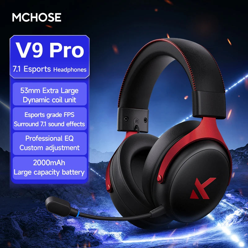 MCHOSE V9 Pro-auriculares inalámbricos para videojuegos, cascos con sonido envolvente, micrófono con cancelación de ruido, baja latencia, ligeros para interruptor de PC PS5