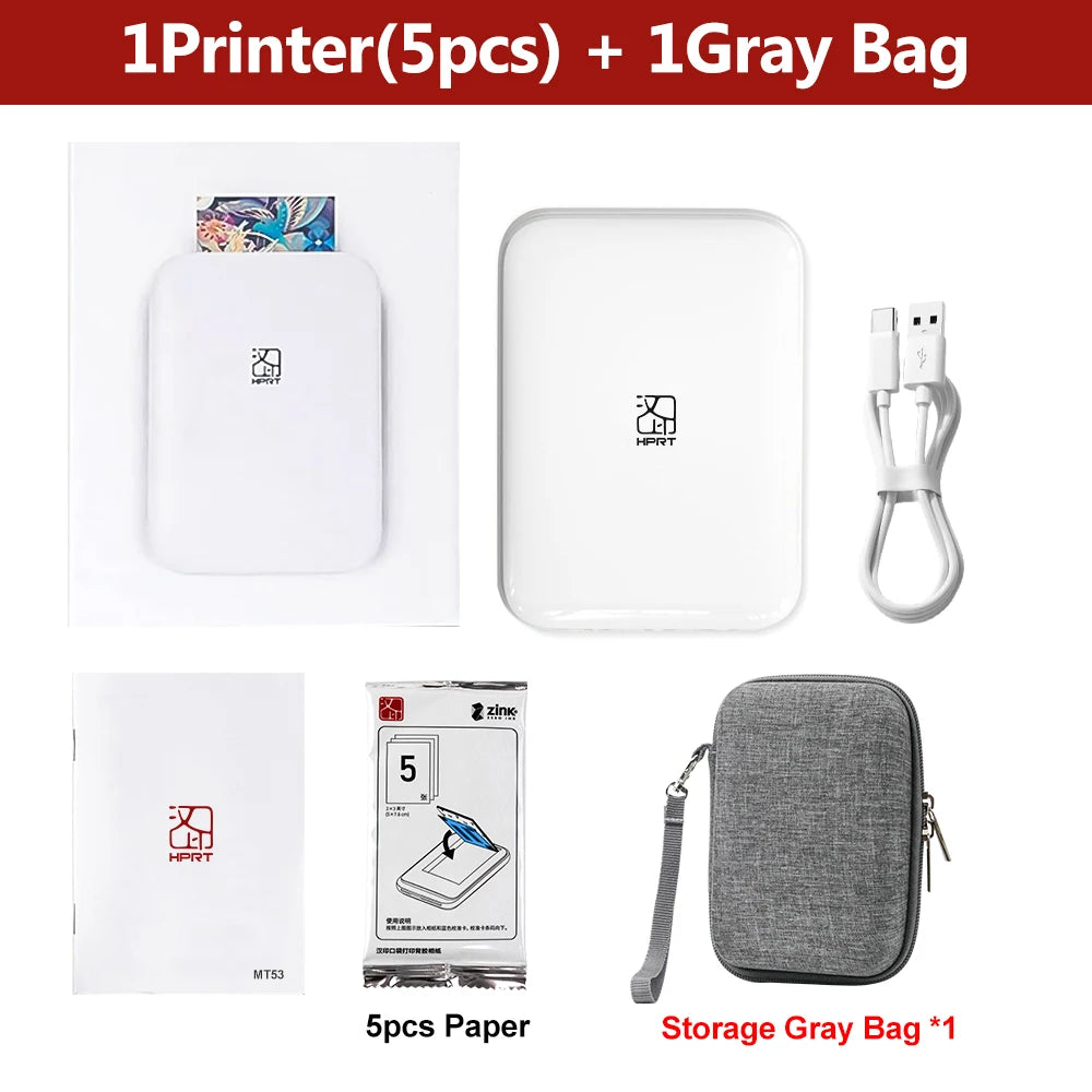 Impresora fotográfica portátil HPRT de bolsillo, tamaño de 2x3 pulgadas, tecnología Zink inalámbrica, impresión 2x3, fabricante de fotos con respaldo adhesivo con estuche para papeles