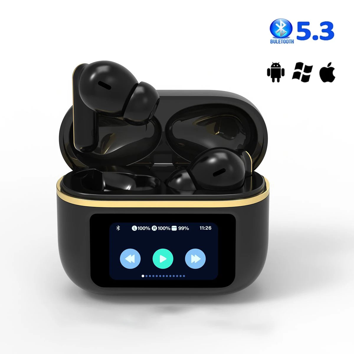 Auriculares estéreo inalámbricos TWS con control táctil y estuche de carga, auriculares inalámbricos intrauditivos inteligentes con micrófono