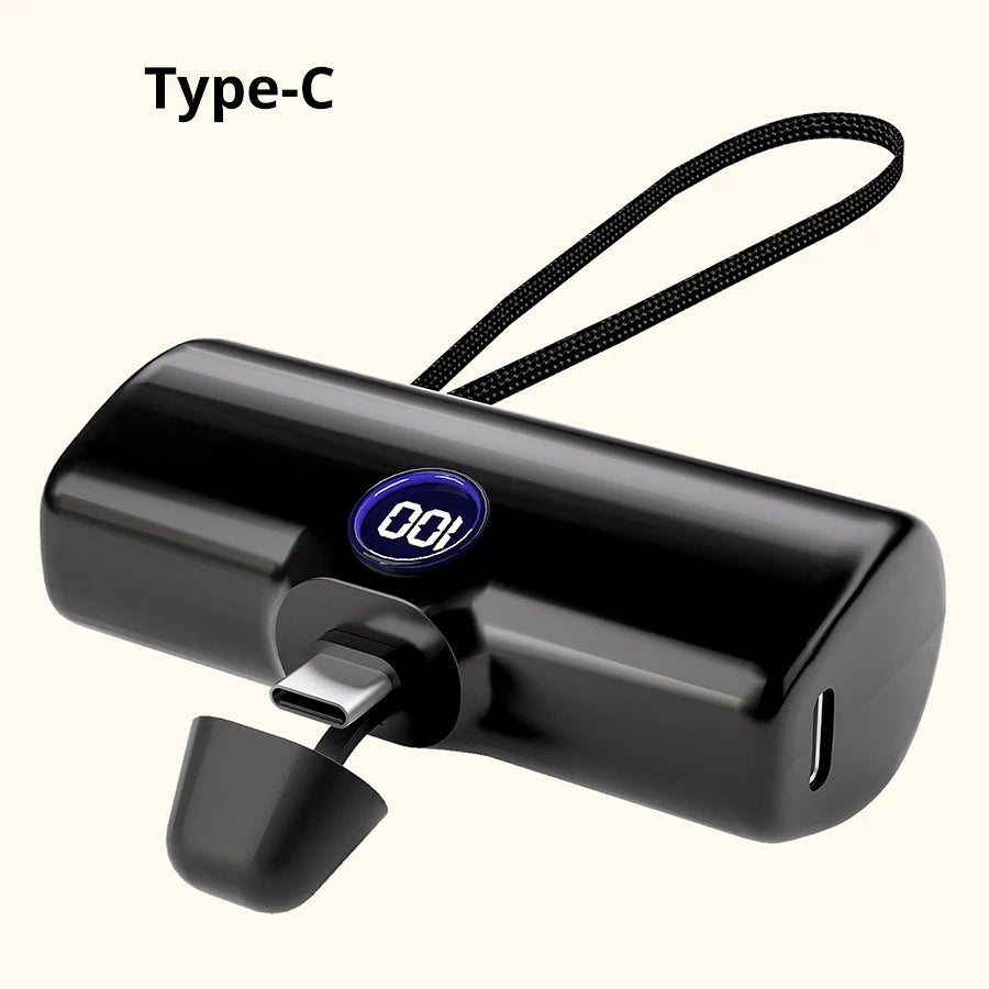 Banco de Energía de Carga Rápida, Cargador Portátil, Batería Externa para iPhone y Android, Pantalla LED Digital, Mini Powerbank de 5000mAh
