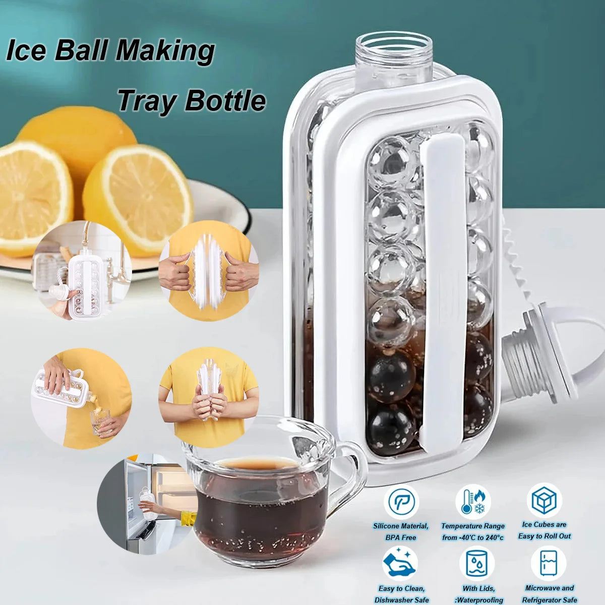 Bandeja para hacer bolas de hielo, botella 2 en 1, disco portátil para hacer botellas de agua, moldes de cubos plegables con 17 rejillas para Picnic en el hogar y la Oficina