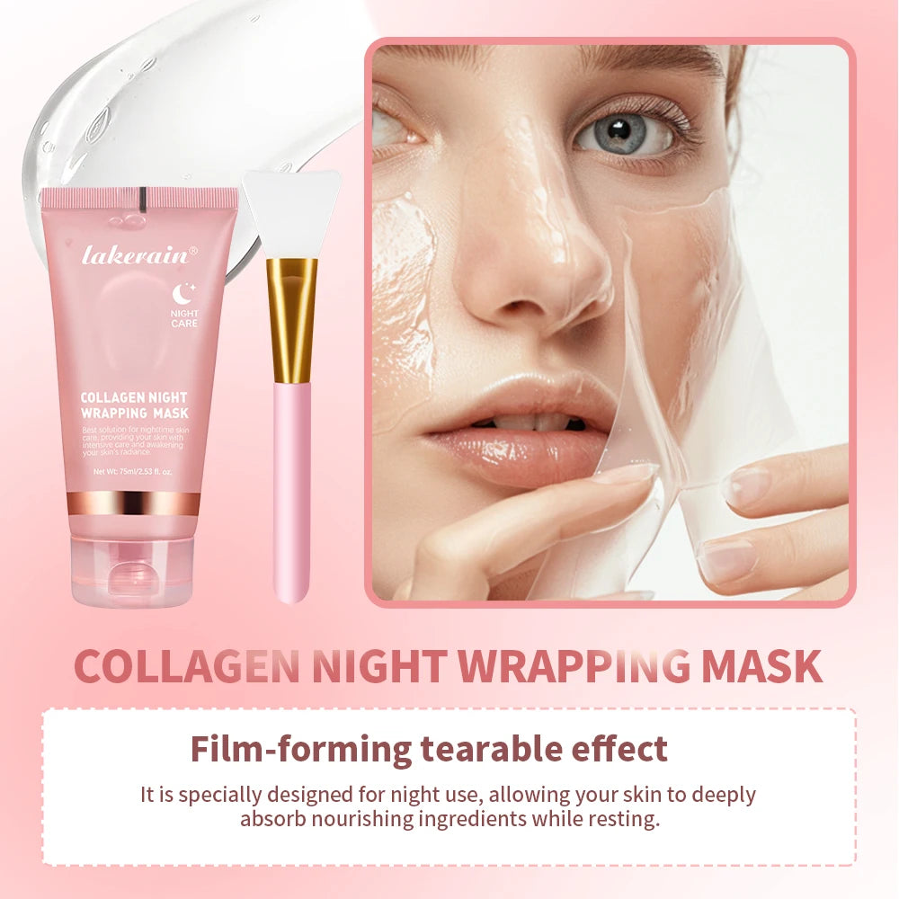 Mascarilla para envolver colágeno y juego de cepillos, rejuvenecimiento, hidrata, iluminador, mascarilla Facial coreana, hace que brilla la elasticidad de la piel