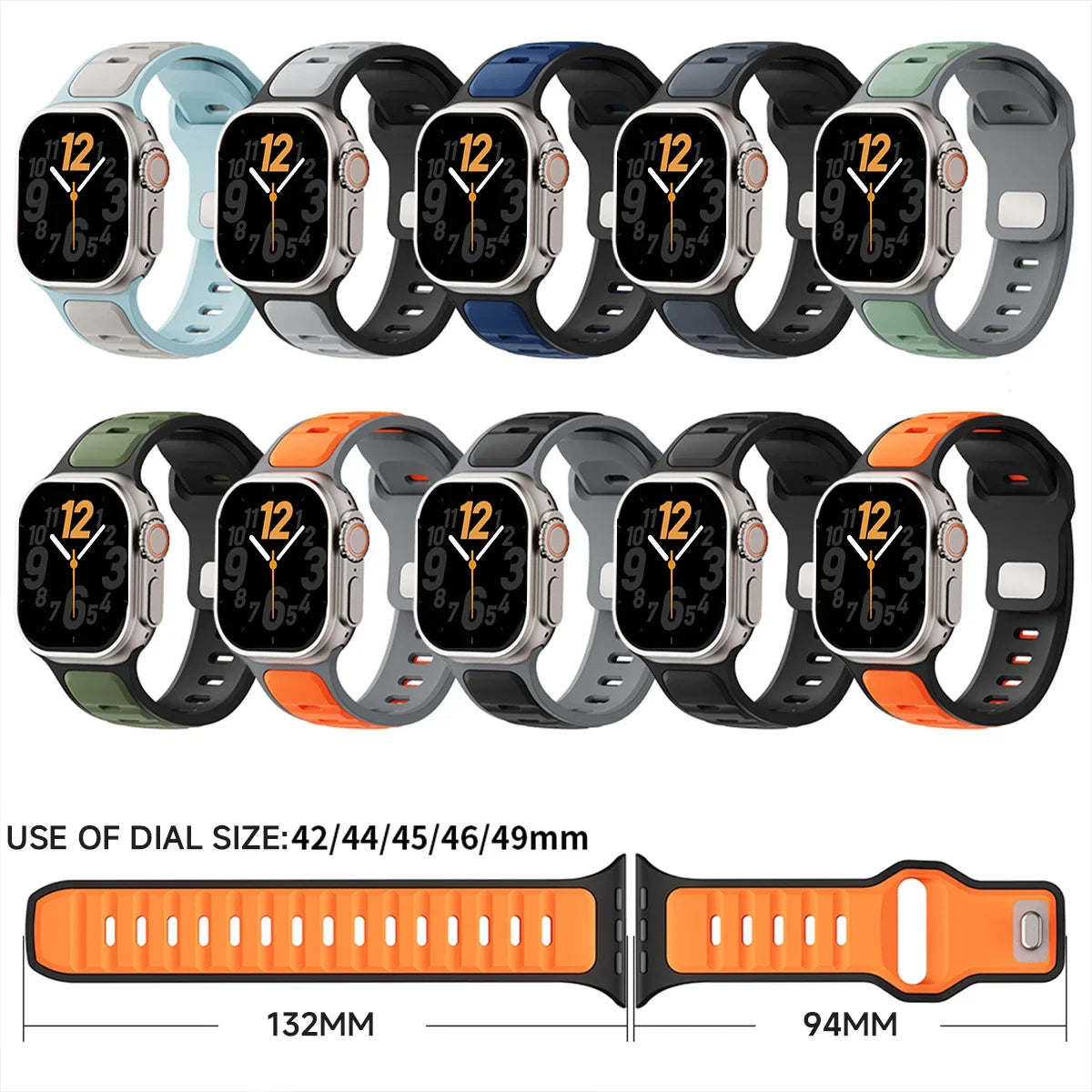 Para Iwatch Series 11 10 9 8 7 6 5 4 SE3 Ultra 1 2 Correa deportiva de silicona para Apple Watch 49mm 46mm 45mm 44mm 42mm 41mm 40mm