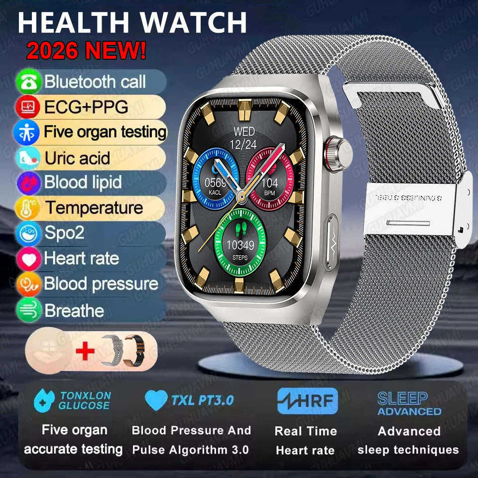2025New Micro examen físico reloj inteligente para hombres ácido úrico grasa corporal cinco órganos salud relojes Bluetooth llamada SmartBracelet