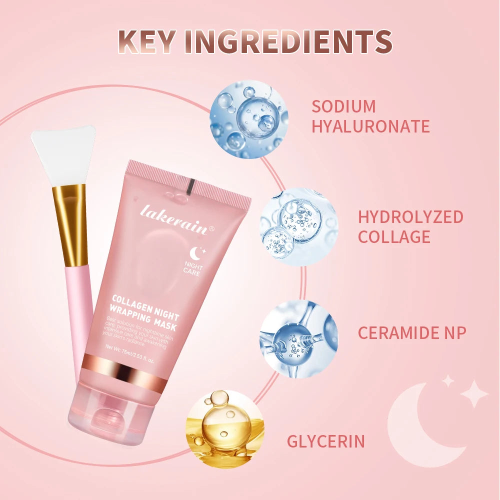 Mascarilla para envolver colágeno y juego de cepillos, rejuvenecimiento, hidrata, iluminador, mascarilla Facial coreana, hace que brilla la elasticidad de la piel