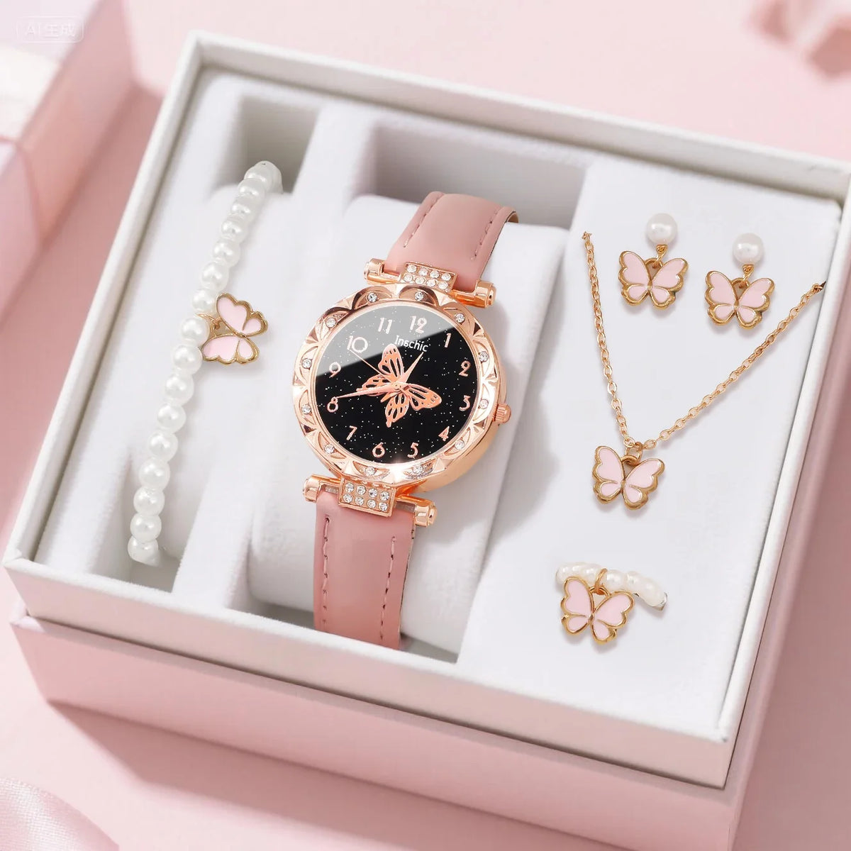 Conjunto de 6 piezas que incluye un reloj de cuarzo para mujer y un collar, ideal para el uso diario y como regalo.