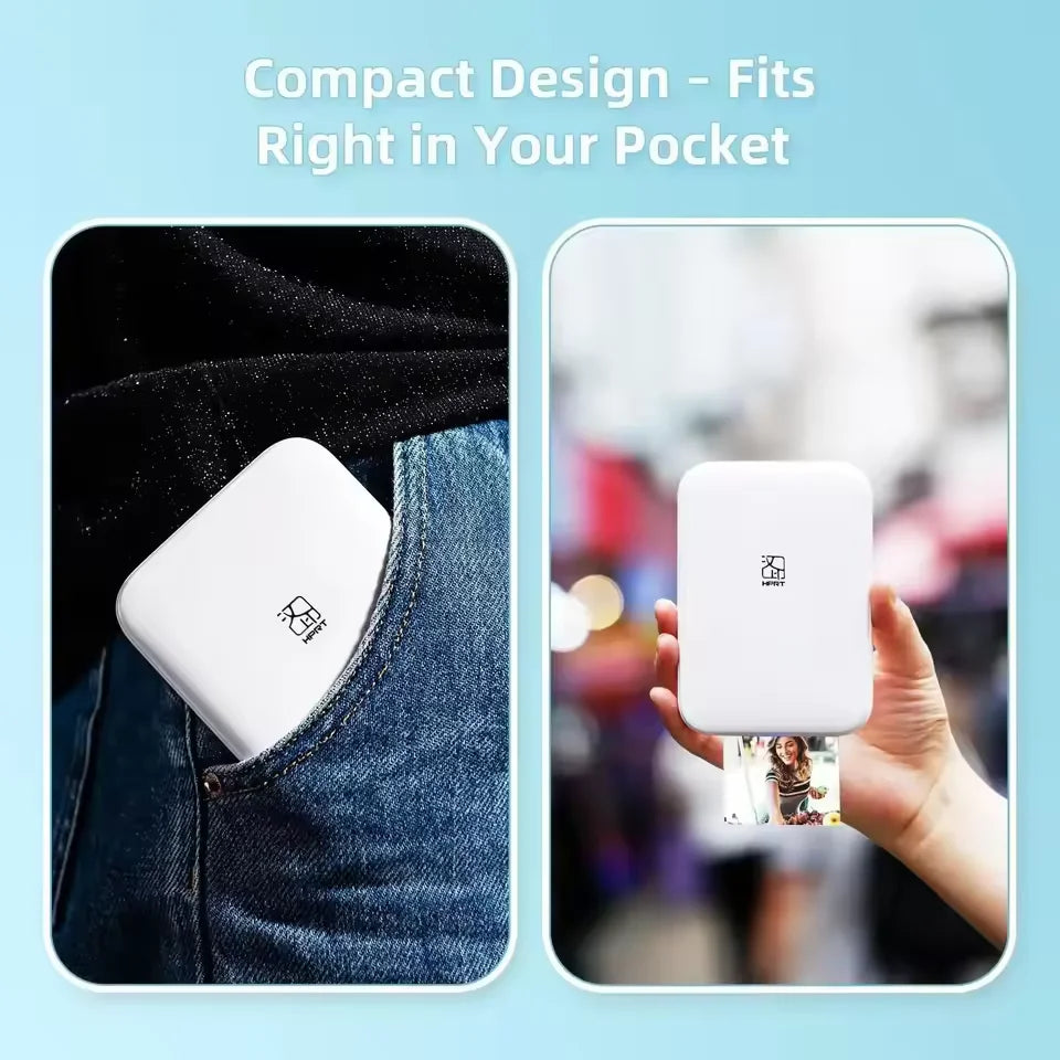 Impresora fotográfica portátil HPRT de bolsillo, tamaño de 2x3 pulgadas, tecnología Zink inalámbrica, impresión 2x3, fabricante de fotos con respaldo adhesivo con estuche para papeles
