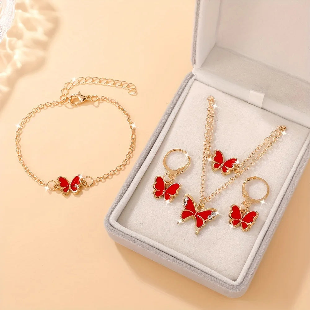 Conjunto de Joyería de Moda con Colgante de Mariposa y Gota de Aceite, Collar y Pendientes para Mujer, Pulsera Minimalista, Regalos para Oficina y Fiestas