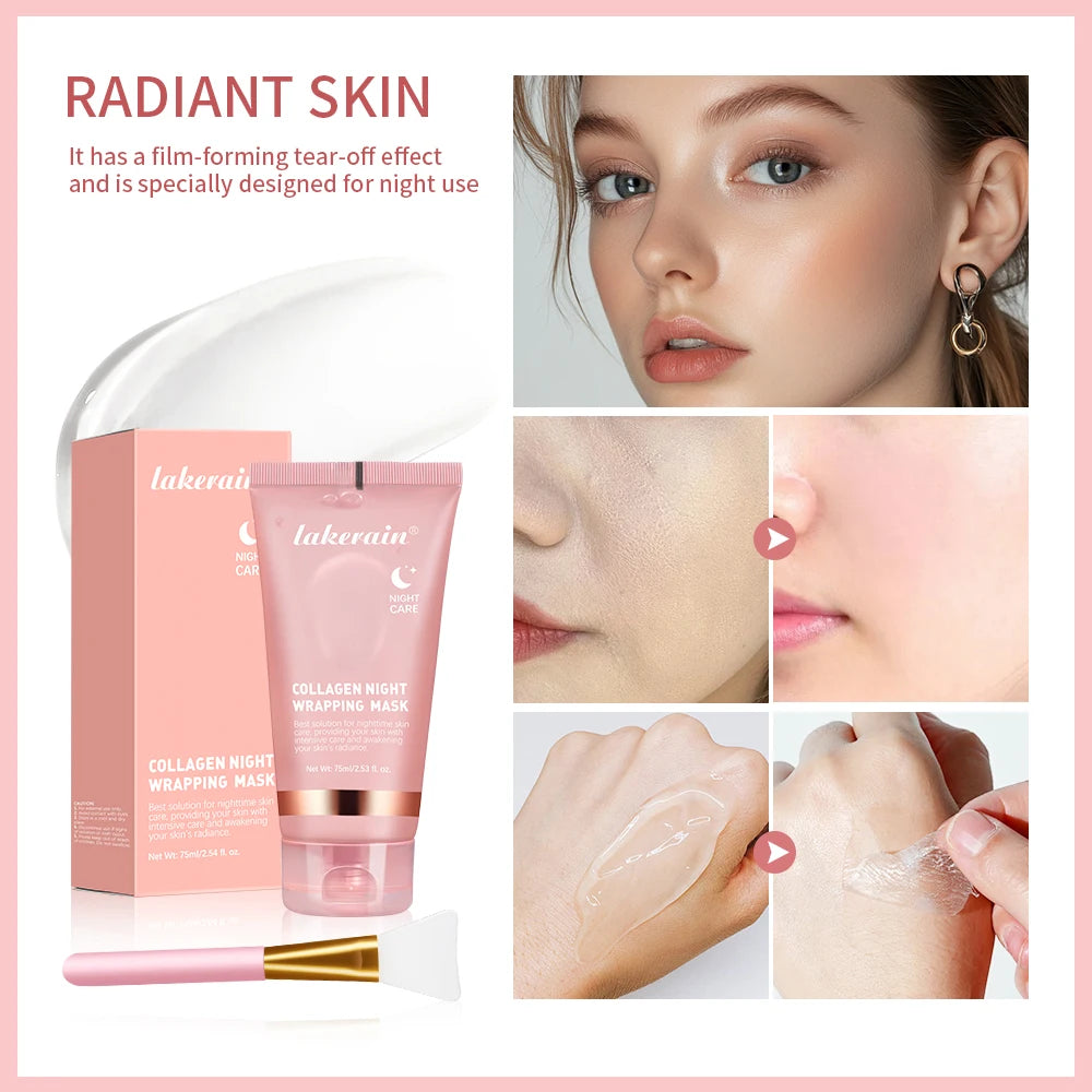 Mascarilla para envolver colágeno y juego de cepillos, rejuvenecimiento, hidrata, iluminador, mascarilla Facial coreana, hace que brilla la elasticidad de la piel