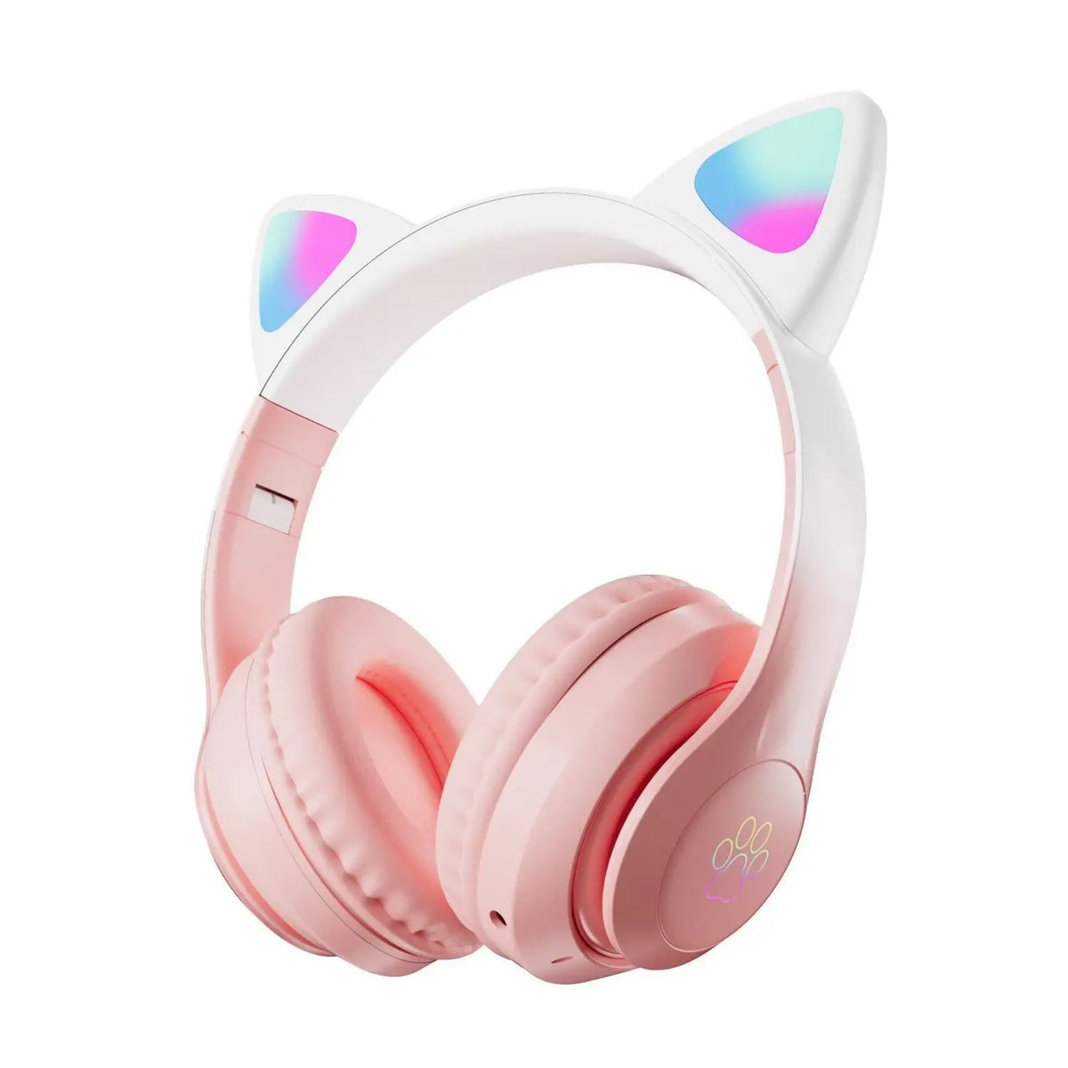 Auriculares Bluetooth inalámbricos para juegos con luz LED de respiración con oreja de gato sobre la oreja con ranura para tarjeta TF y color degradado