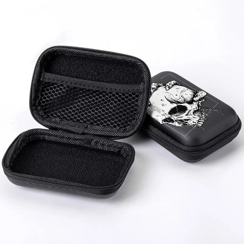 Estuche rígido compacto de EVA con estampado de calavera con garras, organizador de almacenamiento con cremallera anticaída para dispositivos electrónicos, auriculares, cables y discos duros