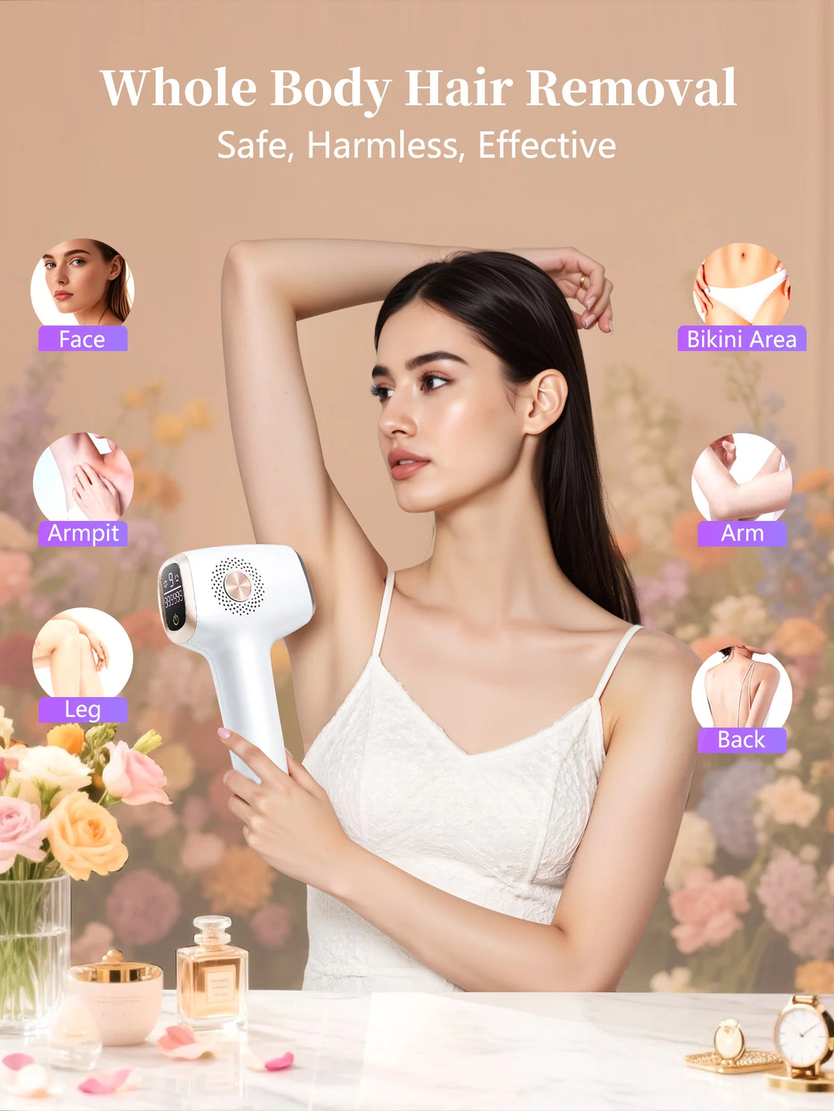 Depilación IPL con función de cuidado de enfriamiento de hielo para mujeres permanente, 9999,999 flashes Dispositivo de depilación IPL indoloro