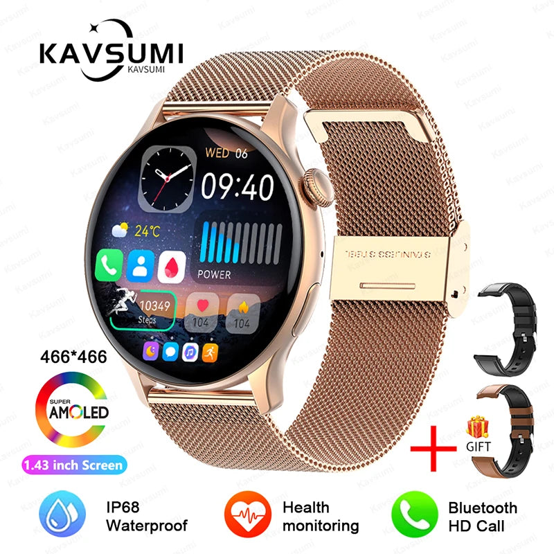 Reloj inteligente para mujer, pantalla AMOLED, siempre visualización del tiempo, NFC, IP68, resistente al agua, llamada deportiva, reloj inteligente para mujer, esfera personalizada