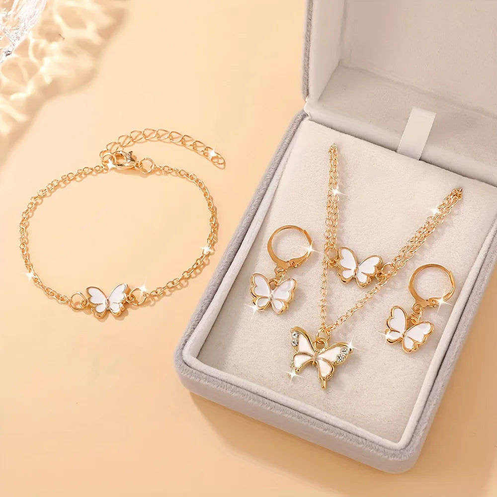 Conjunto de Joyería de Moda con Colgante de Mariposa y Gota de Aceite, Collar y Pendientes para Mujer, Pulsera Minimalista, Regalos para Oficina y Fiestas