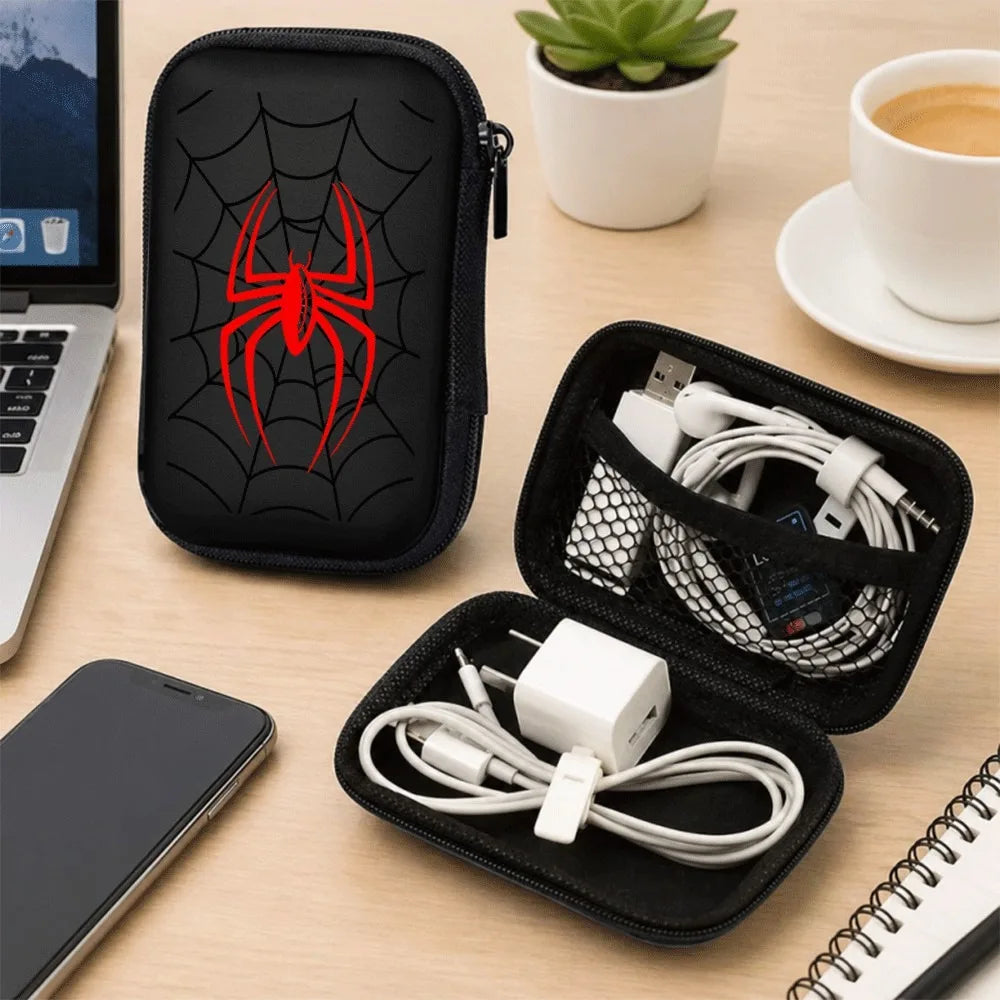 Nuevo Organizador de Cables Portátil con Carcasa Rígida de EVA con Estampado de Araña Roja, a Prueba de Golpes, para Audífonos, Discos Duros y Cables