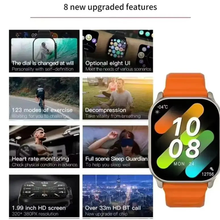 Relojes inteligentes originales T800 Ultra2, llamada Bluetooth, rastreador de salud y estado físico, modo multideporte, reloj inteligente para mujeres y hombres para Android IOS