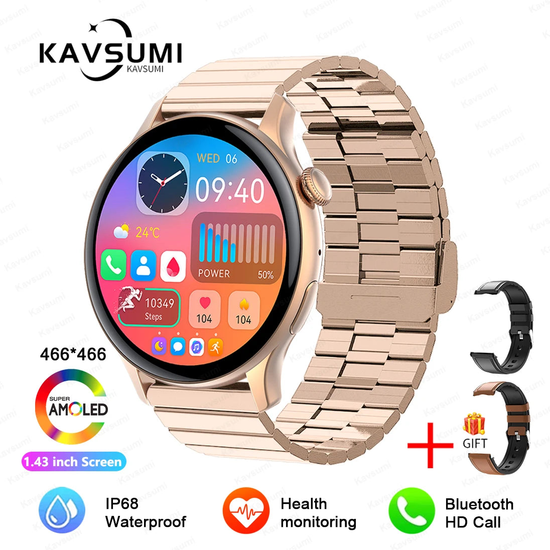 Reloj inteligente para mujer, pantalla AMOLED, siempre visualización del tiempo, NFC, IP68, resistente al agua, llamada deportiva, reloj inteligente para mujer, esfera personalizada
