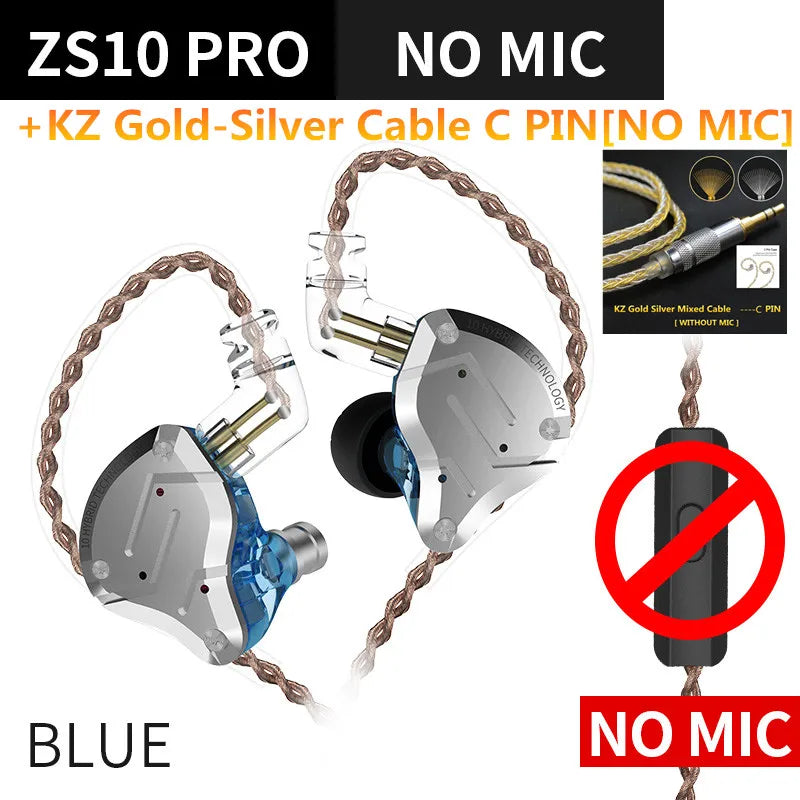 KZ ZS10 PRO 4BA + 1DD auriculares metálicos HIFI, auriculares internos híbridos, Auriculares deportivos con cancelación de ruido, KZ ZSN PRO ZST AS16 AS12 AS10 C16