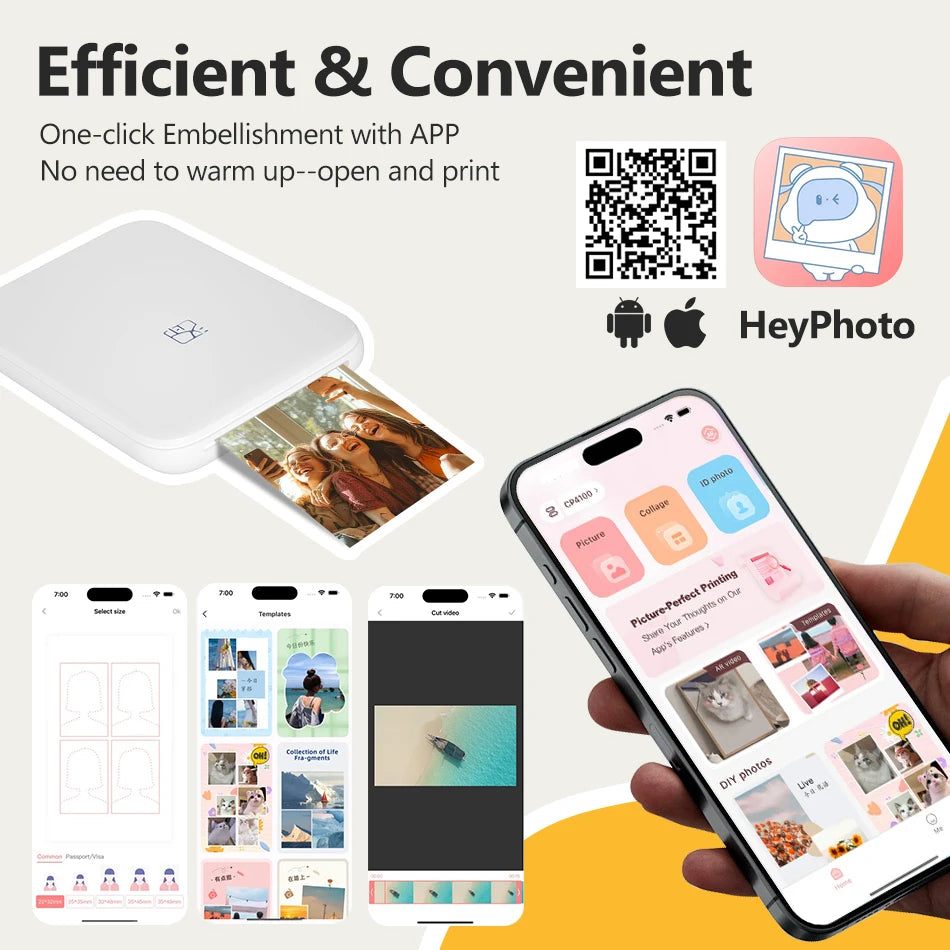 Impresora fotográfica portátil HPRT de bolsillo, tamaño de 2x3 pulgadas, tecnología Zink inalámbrica, impresión 2x3, fabricante de fotos con respaldo adhesivo con estuche para papeles