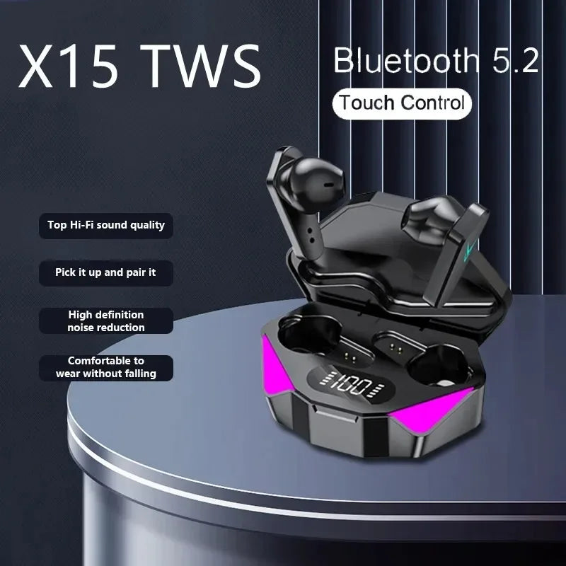 Auriculares inalámbricos intrauditivos ligeros de 65 ms de baja latencia, auriculares Fone Headset X15 TWS, auriculares Bluetooth 5.4 para juegos con micrófono