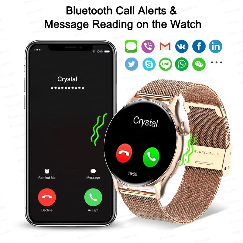 Reloj inteligente para mujer, pantalla AMOLED, siempre visualización del tiempo, NFC, IP68, resistente al agua, llamada deportiva, reloj inteligente para mujer, esfera personalizada