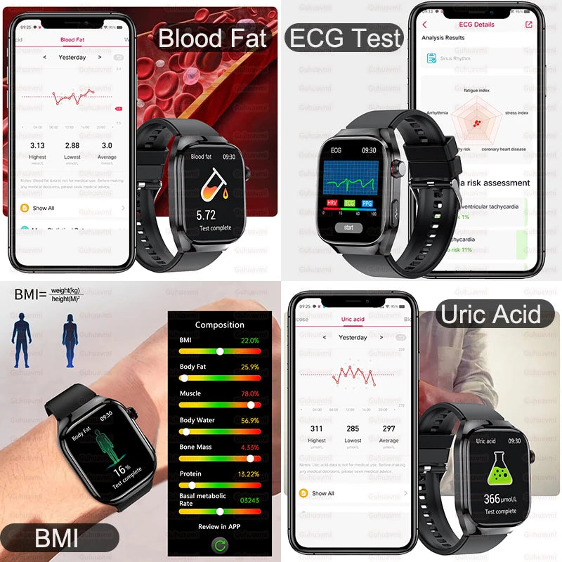 2025New Micro examen físico reloj inteligente para hombres ácido úrico grasa corporal cinco órganos salud relojes Bluetooth llamada SmartBracelet