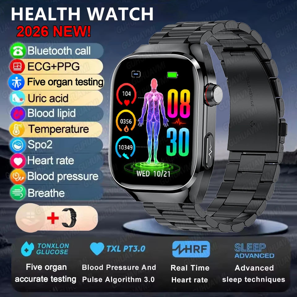 2025New Micro examen físico reloj inteligente para hombres ácido úrico grasa corporal cinco órganos salud relojes Bluetooth llamada SmartBracelet