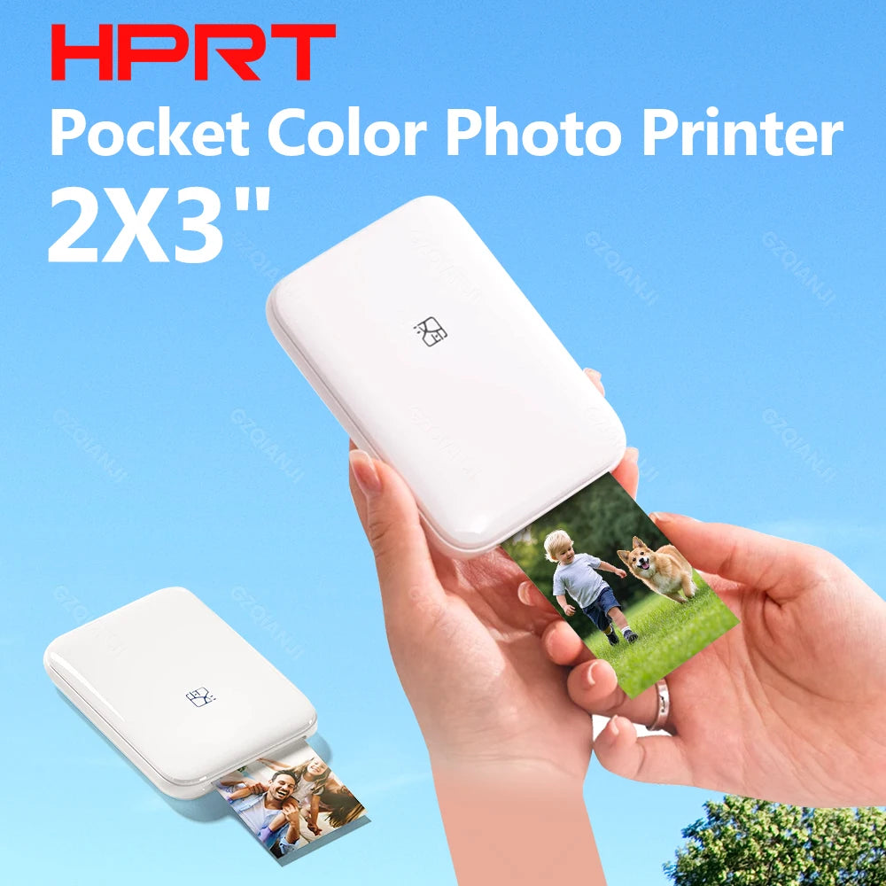 Impresora fotográfica portátil HPRT de bolsillo, tamaño de 2x3 pulgadas, tecnología Zink inalámbrica, impresión 2x3, fabricante de fotos con respaldo adhesivo con estuche para papeles