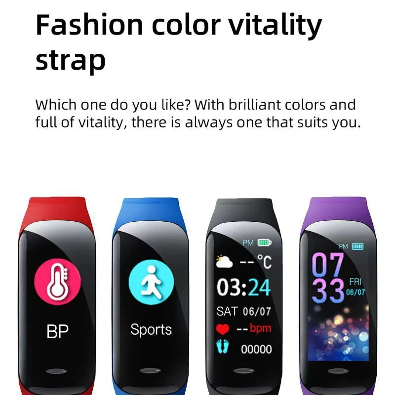 Reloj inteligente C1 Plus con Bluetooth, pulsera deportiva con contador de pasos, rastreador de actividad física, frecuencia cardíaca, presión arterial, sueño, regalo para hombres y mujeres