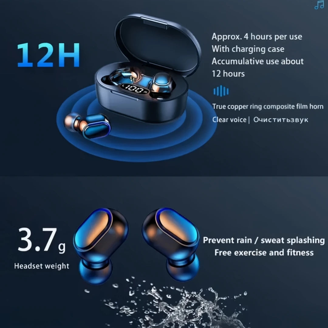 Auriculares Bluetooth Inalámbricos Originales E7S con Micrófono, Pantalla LED, Auriculares para iPhone y Xiaomi, Auriculares TWS
