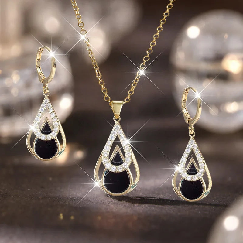 Conjunto de Collar y Pendientes de 3 Piezas con Aspecto de Lujo - Pendientes Colgantes Modernos para Mujer