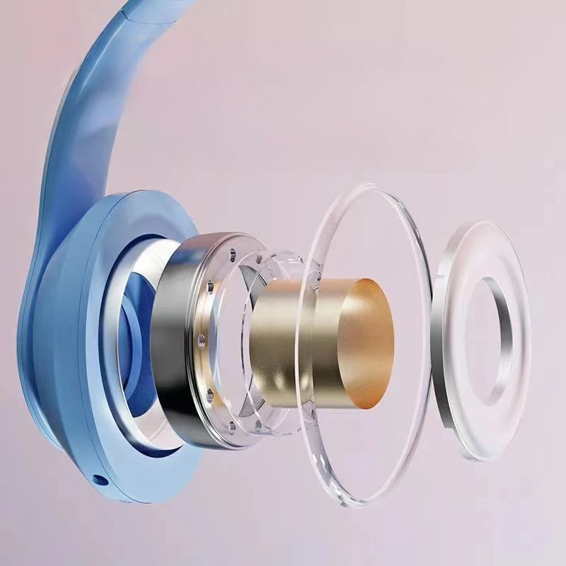 Auriculares Bluetooth inalámbricos para juegos con luz LED de respiración con oreja de gato sobre la oreja con ranura para tarjeta TF y color degradado
