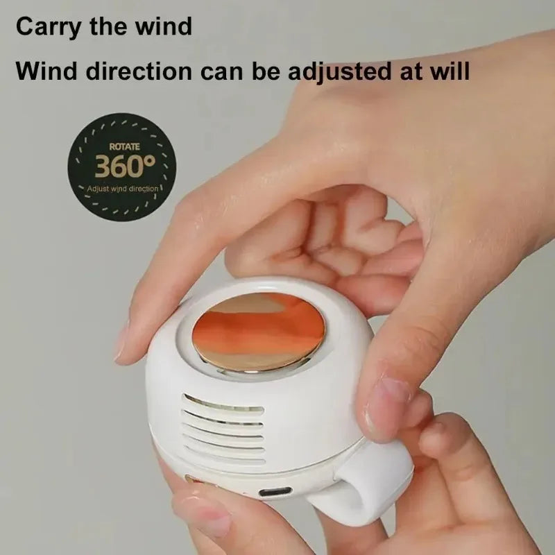 Mini ventilador portátil sin aspas con clip para la cintura, 3 velocidades, silencioso, recargable por USB, manos libres, para viajes al aire libre, ciclismo y camping.