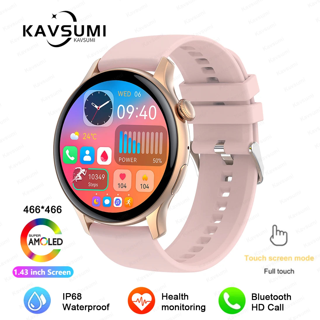 Reloj inteligente para mujer, pantalla AMOLED, siempre visualización del tiempo, NFC, IP68, resistente al agua, llamada deportiva, reloj inteligente para mujer, esfera personalizada