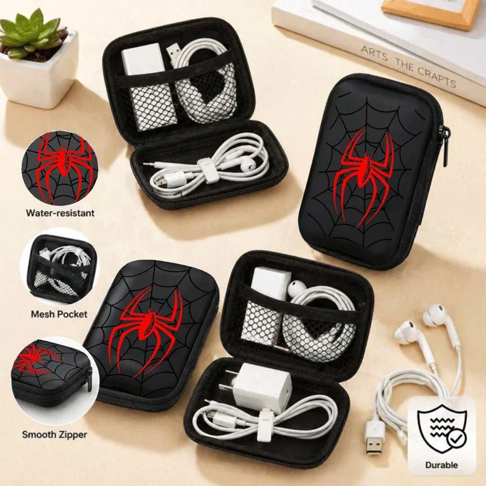 Nuevo Organizador de Cables Portátil con Carcasa Rígida de EVA con Estampado de Araña Roja, a Prueba de Golpes, para Audífonos, Discos Duros y Cables