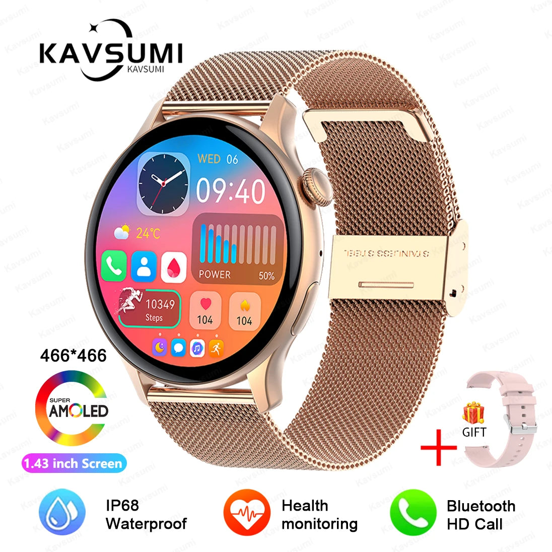 Reloj inteligente para mujer, pantalla AMOLED, siempre visualización del tiempo, NFC, IP68, resistente al agua, llamada deportiva, reloj inteligente para mujer, esfera personalizada