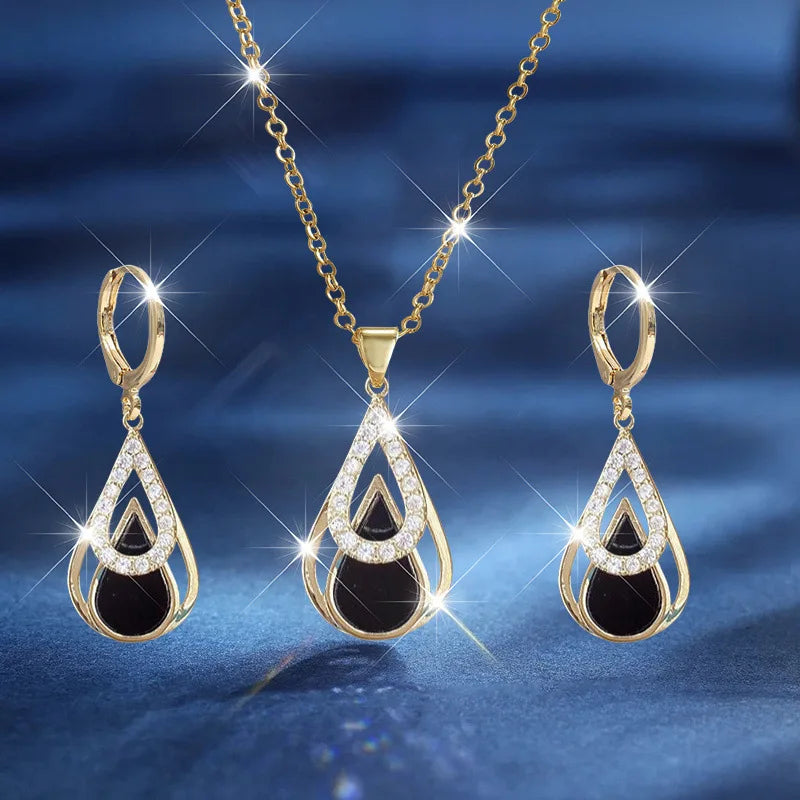 Conjunto de Collar y Pendientes de 3 Piezas con Aspecto de Lujo - Pendientes Colgantes Modernos para Mujer