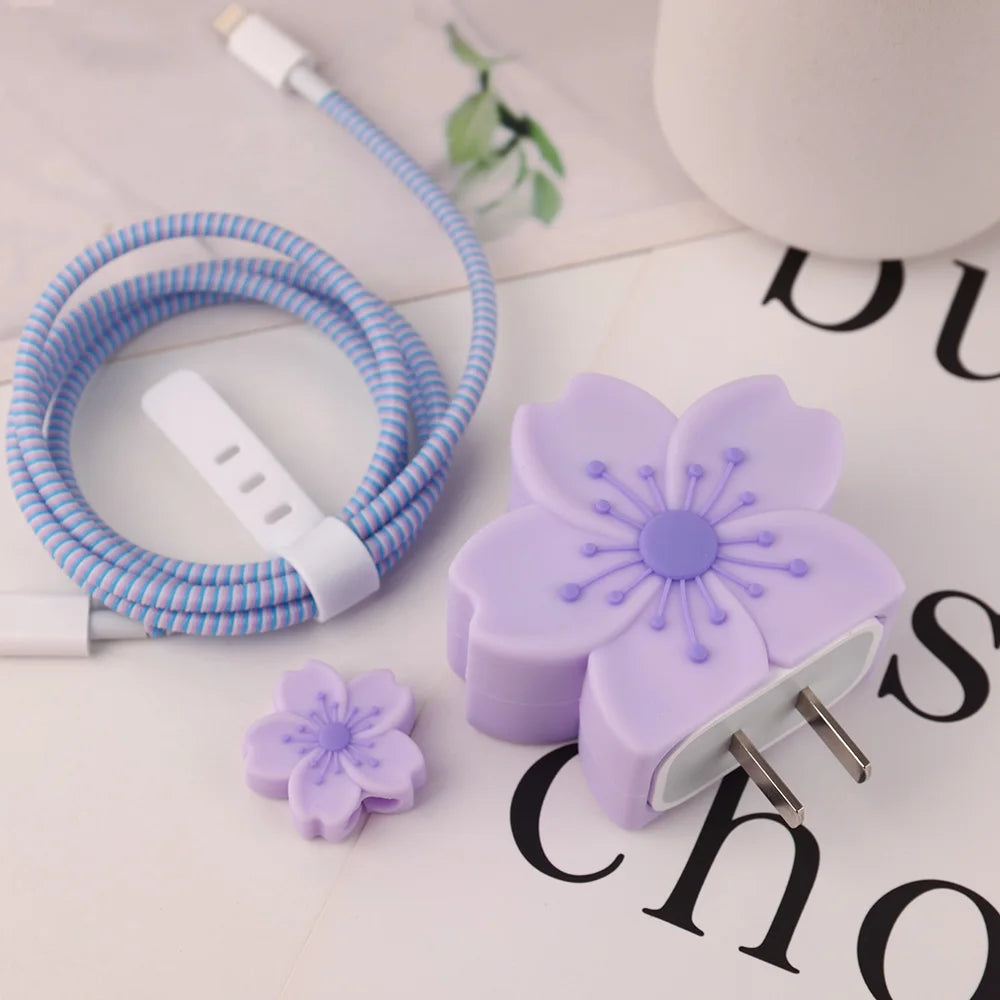 Juego de 5 Fundas Protectoras para Cargador de iPhone de 20W y 18W, Diseño 3D de Estrella y Ola en Azul y Rosa, Organizador de Cables, Protector de Cabezal de Carga