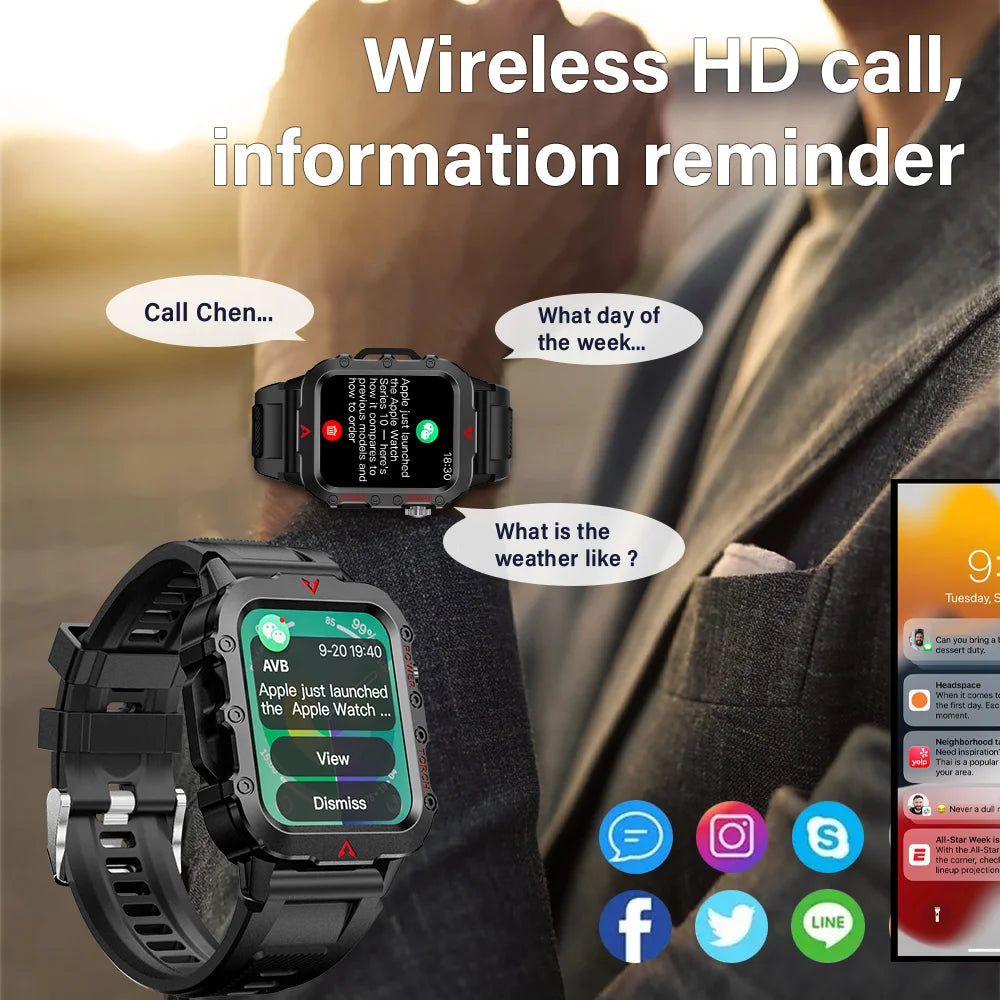 Reloj inteligente deportivo LAXASFIT para hombre, pantalla 1,71, oxígeno en sangre, Bluetooth, reloj parlante, linterna LED multideporte, reloj inteligente para exteriores