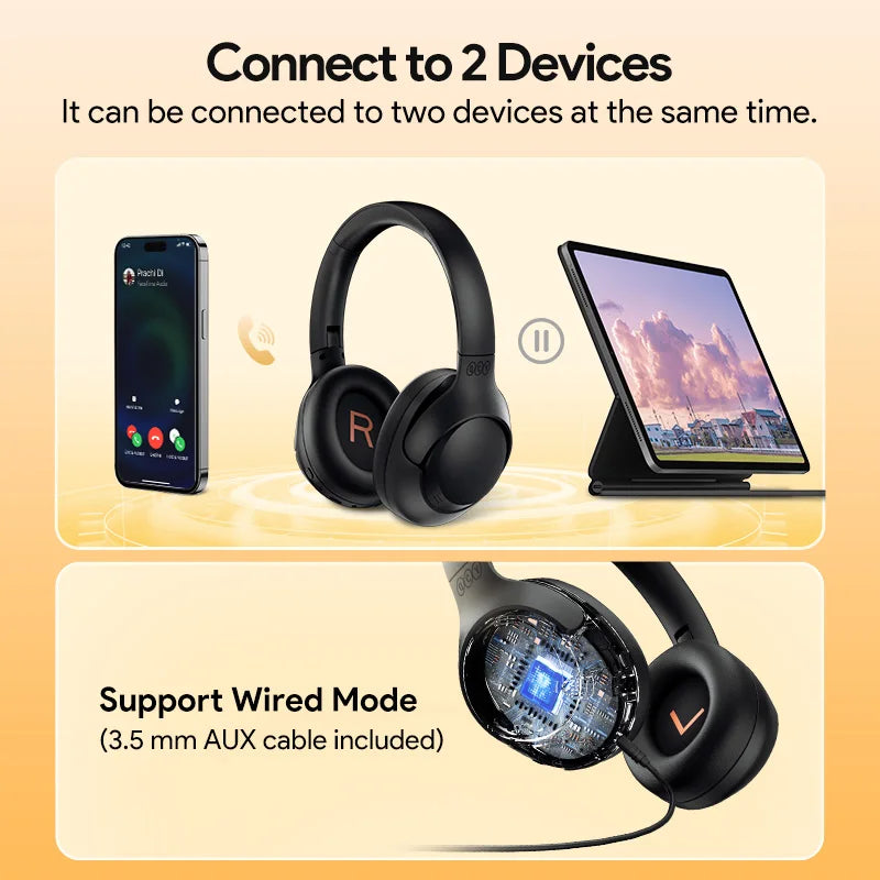 QCY-auriculares inalámbricos H3 ANC, cascos por encima de la oreja con Bluetooth 5,4, Audio de alta resolución, 43dB, híbridos, cancelación activa de ruido, 60H