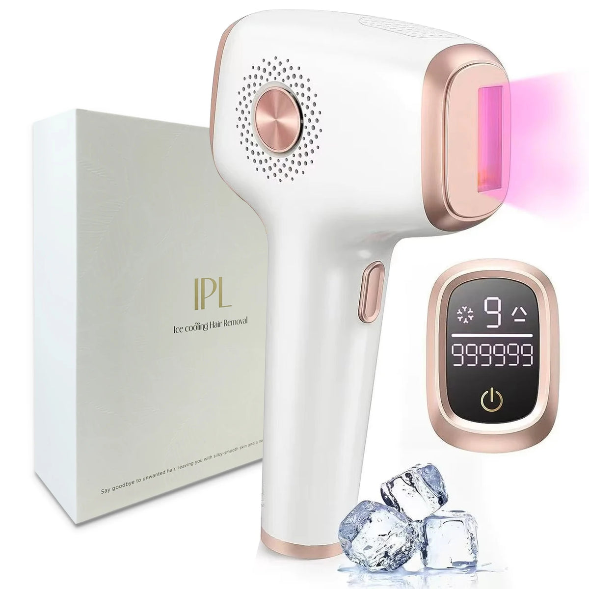 Depilación IPL con función de cuidado de enfriamiento de hielo para mujeres permanente, 9999,999 flashes Dispositivo de depilación IPL indoloro