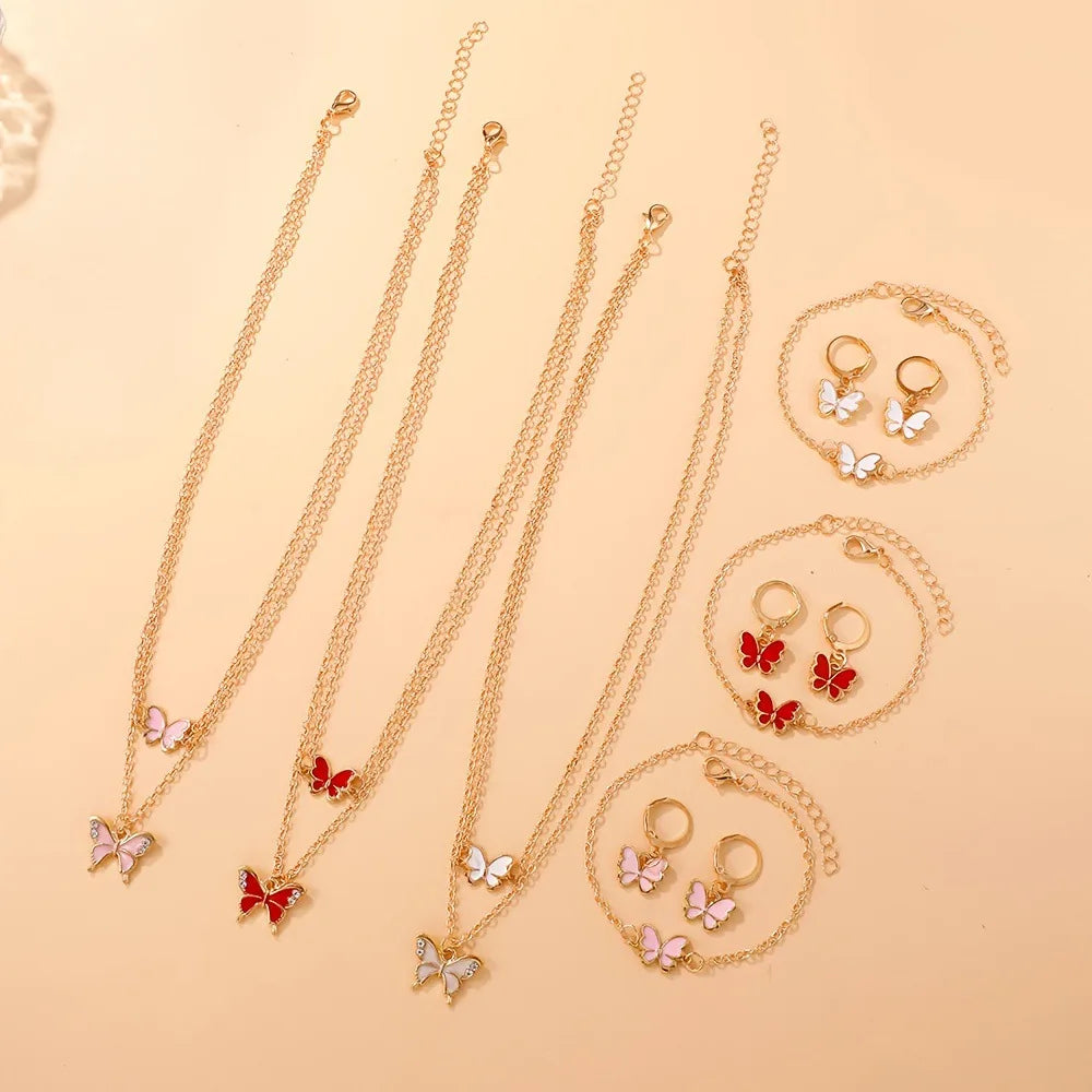 Conjunto de Joyería de Moda con Colgante de Mariposa y Gota de Aceite, Collar y Pendientes para Mujer, Pulsera Minimalista, Regalos para Oficina y Fiestas